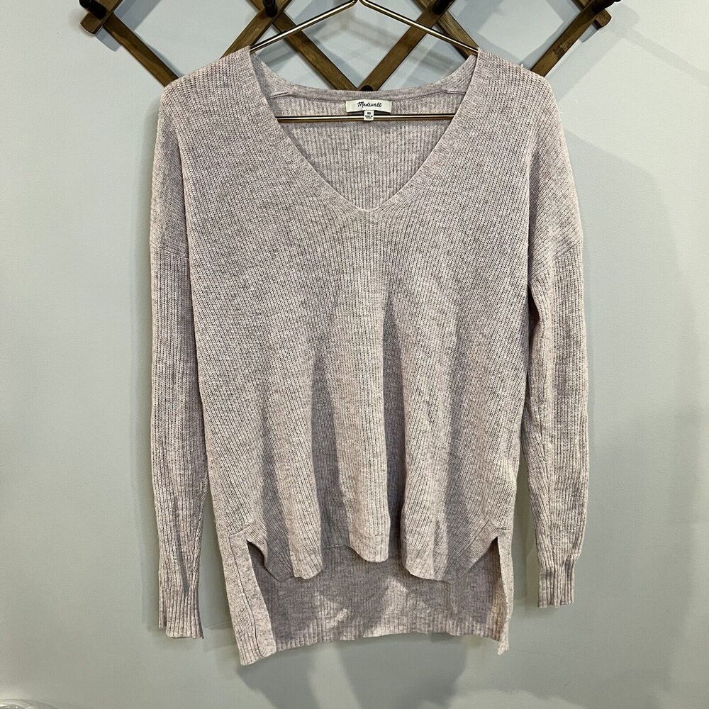 Madewell Oversized Pullover Sweater Women's Lt Pink And Oatmeal Basket Weave